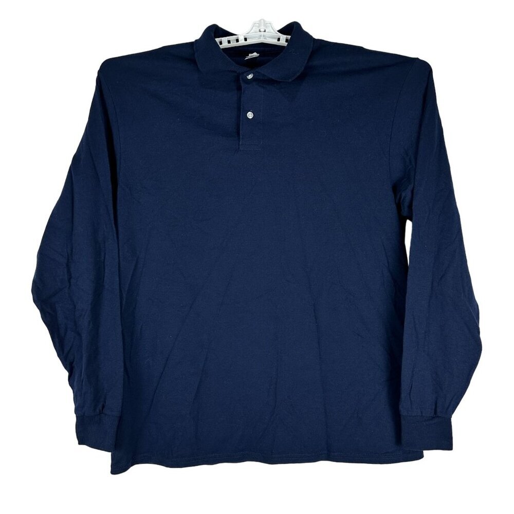 Jerzees Spotshield Men's Long Sleeved Polo Shirt Size L Blue